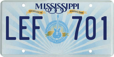 MS license plate LEF701