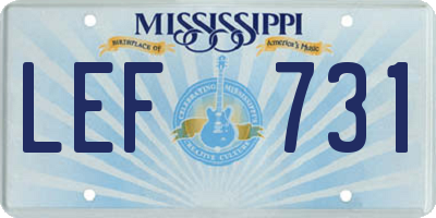 MS license plate LEF731