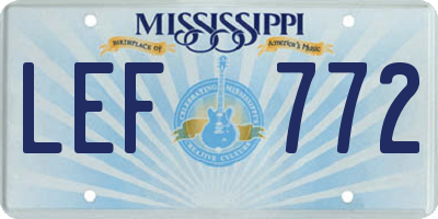 MS license plate LEF772