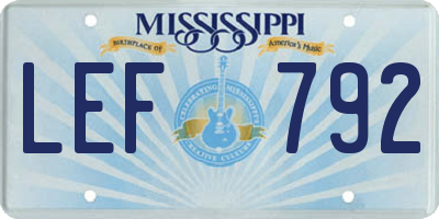 MS license plate LEF792