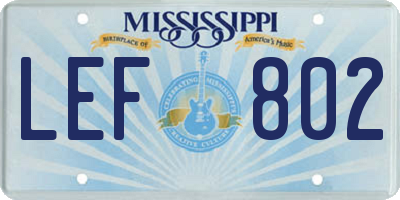 MS license plate LEF802