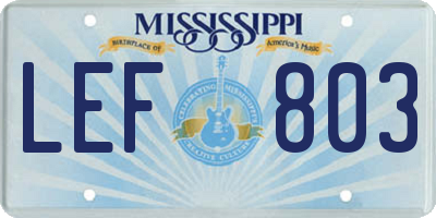 MS license plate LEF803