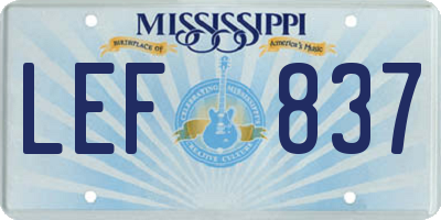 MS license plate LEF837