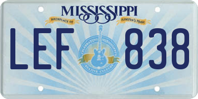 MS license plate LEF838