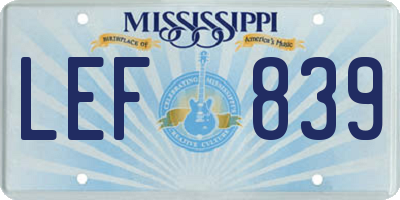 MS license plate LEF839