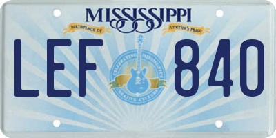 MS license plate LEF840