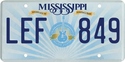 MS license plate LEF849