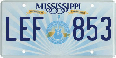 MS license plate LEF853