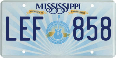 MS license plate LEF858