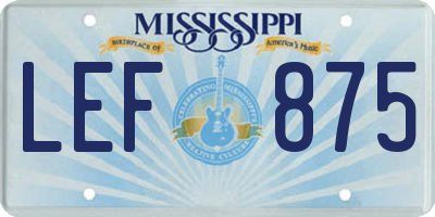 MS license plate LEF875