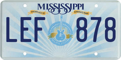 MS license plate LEF878