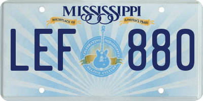 MS license plate LEF880