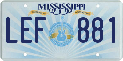 MS license plate LEF881