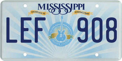 MS license plate LEF908