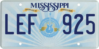 MS license plate LEF925