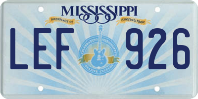 MS license plate LEF926