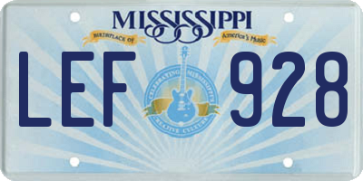 MS license plate LEF928