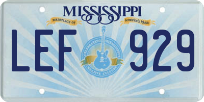 MS license plate LEF929