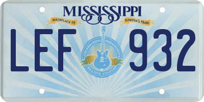 MS license plate LEF932