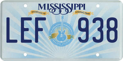 MS license plate LEF938
