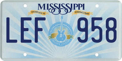 MS license plate LEF958