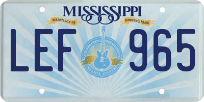 MS license plate LEF965
