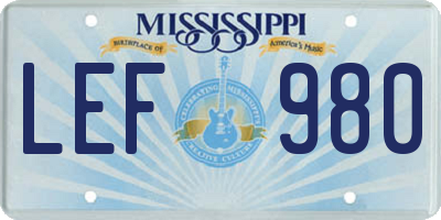 MS license plate LEF980