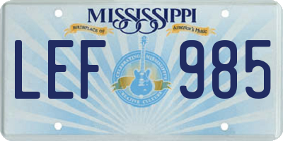 MS license plate LEF985