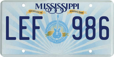 MS license plate LEF986