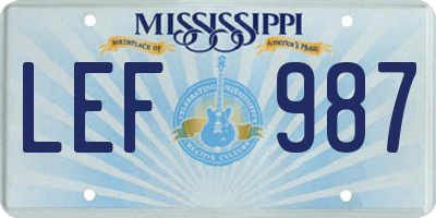 MS license plate LEF987