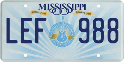 MS license plate LEF988