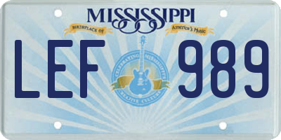 MS license plate LEF989