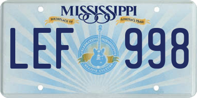 MS license plate LEF998