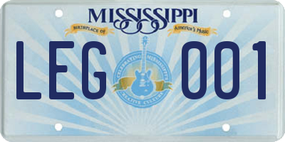 MS license plate LEG001