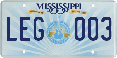 MS license plate LEG003