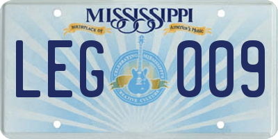 MS license plate LEG009
