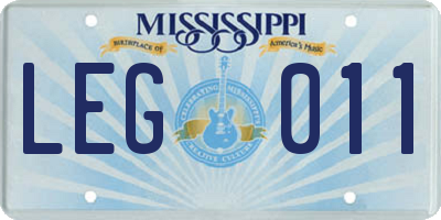 MS license plate LEG011