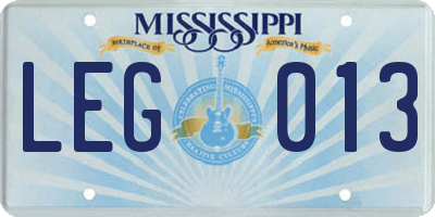 MS license plate LEG013
