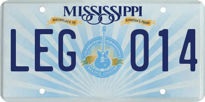 MS license plate LEG014