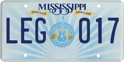 MS license plate LEG017