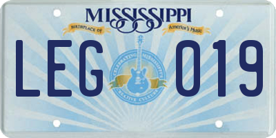 MS license plate LEG019