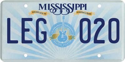 MS license plate LEG020