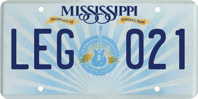 MS license plate LEG021