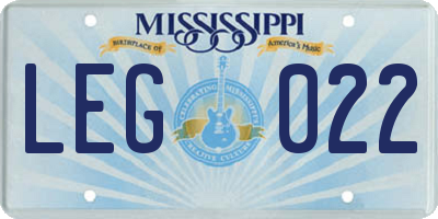 MS license plate LEG022