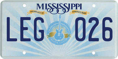 MS license plate LEG026
