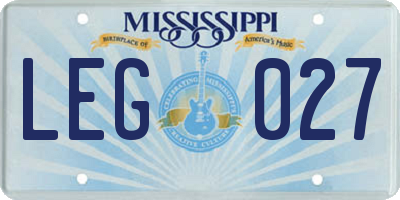 MS license plate LEG027