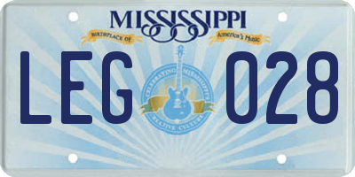 MS license plate LEG028