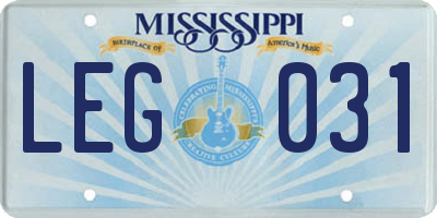 MS license plate LEG031