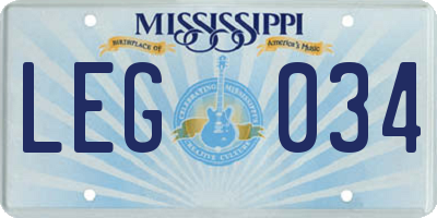 MS license plate LEG034