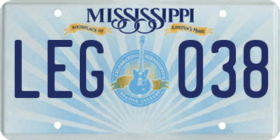 MS license plate LEG038